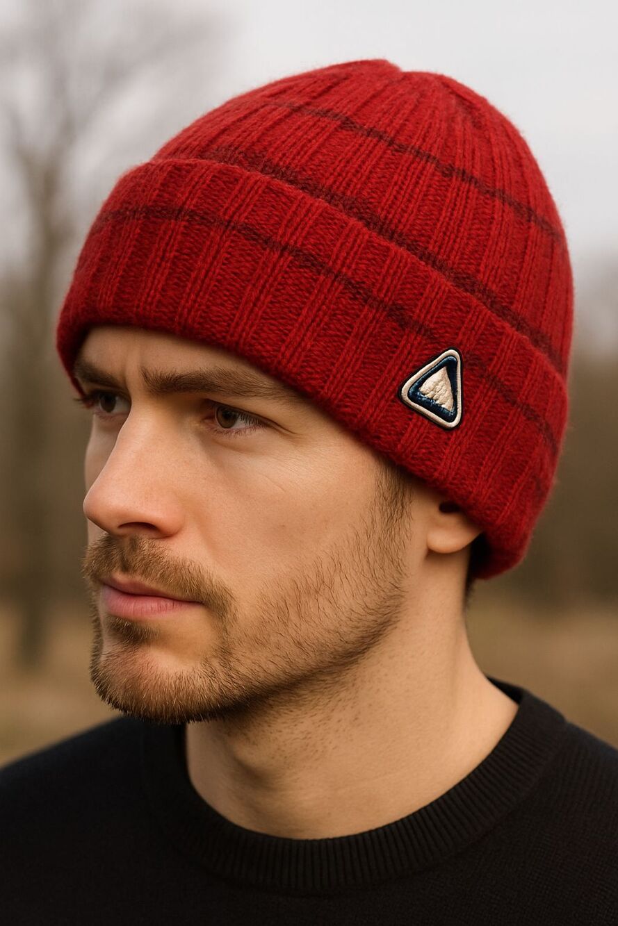 100% Wool Knit Red Beanie – Warm Winter Hat – Unisex – One Size